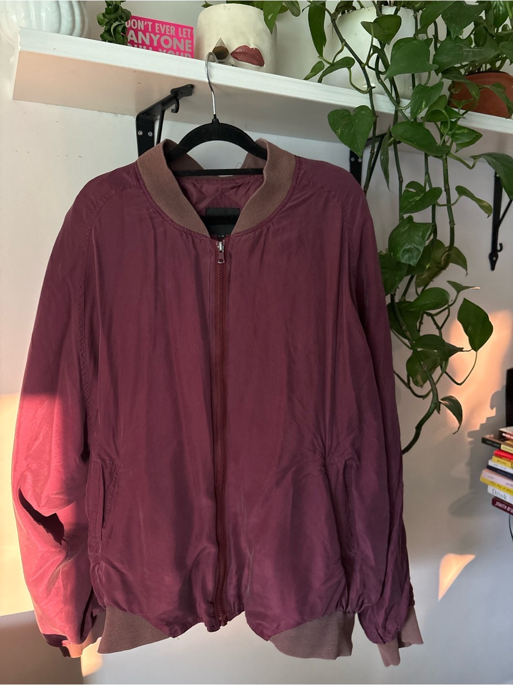 Moores Maroon Bomber Jacket with Ribbed Collar